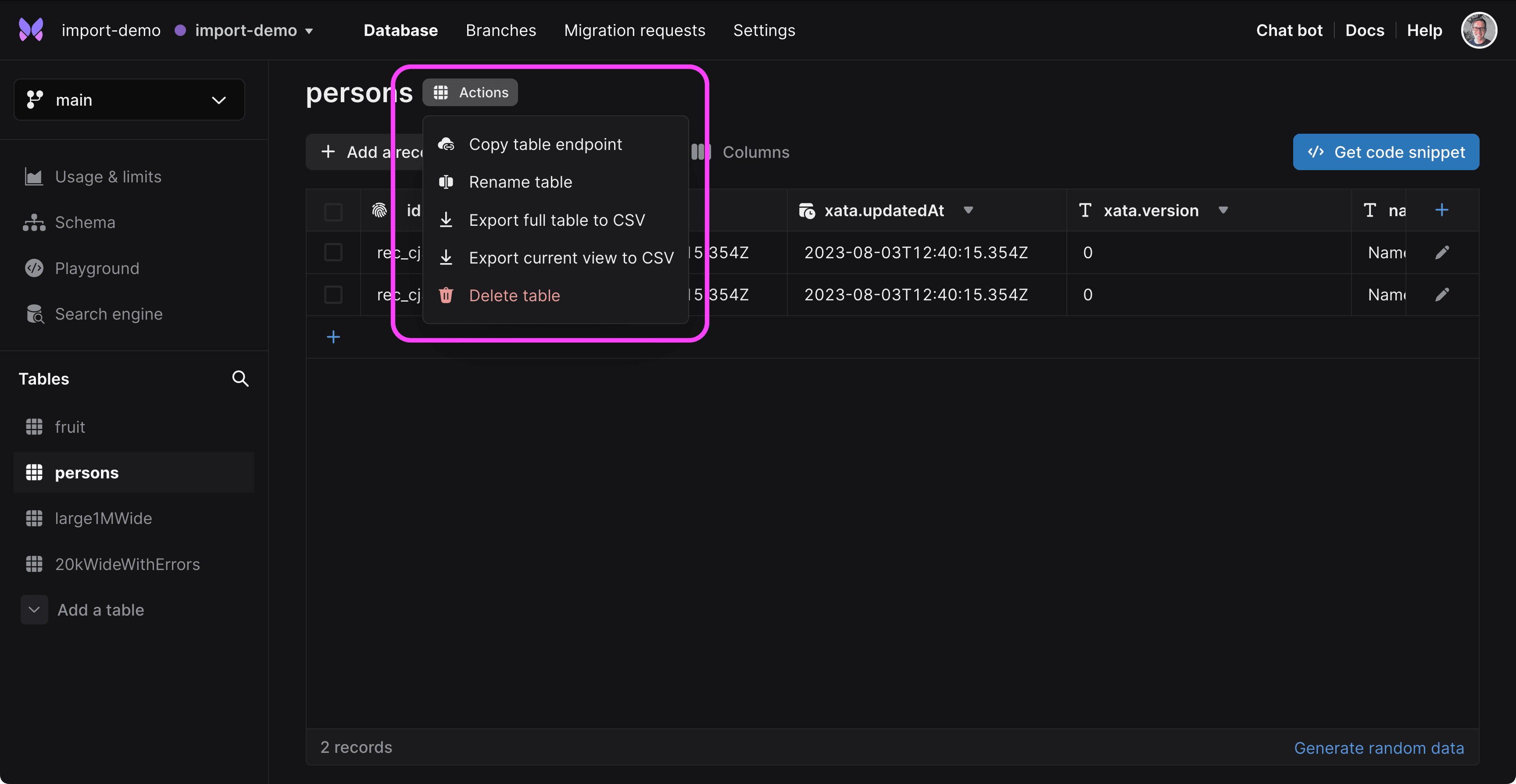 You can download your data as a CSV file