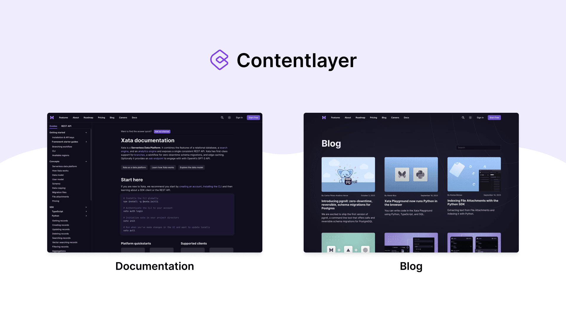 Xata Blog and Documentation that uses Contentlayer