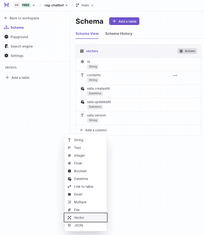 Create vector type column